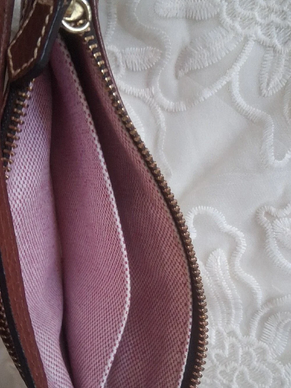 Dooney & Bourke Brown Leather Wristlet Clutch with Gold Hardware